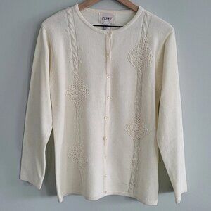 Vintage Jenny Sweater Womens Size Large Ivory Embroidered Button Front